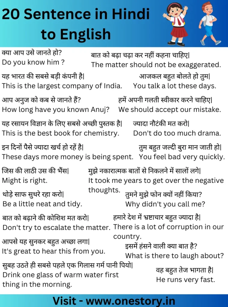 Simple 20 Sentence in Hindi to English